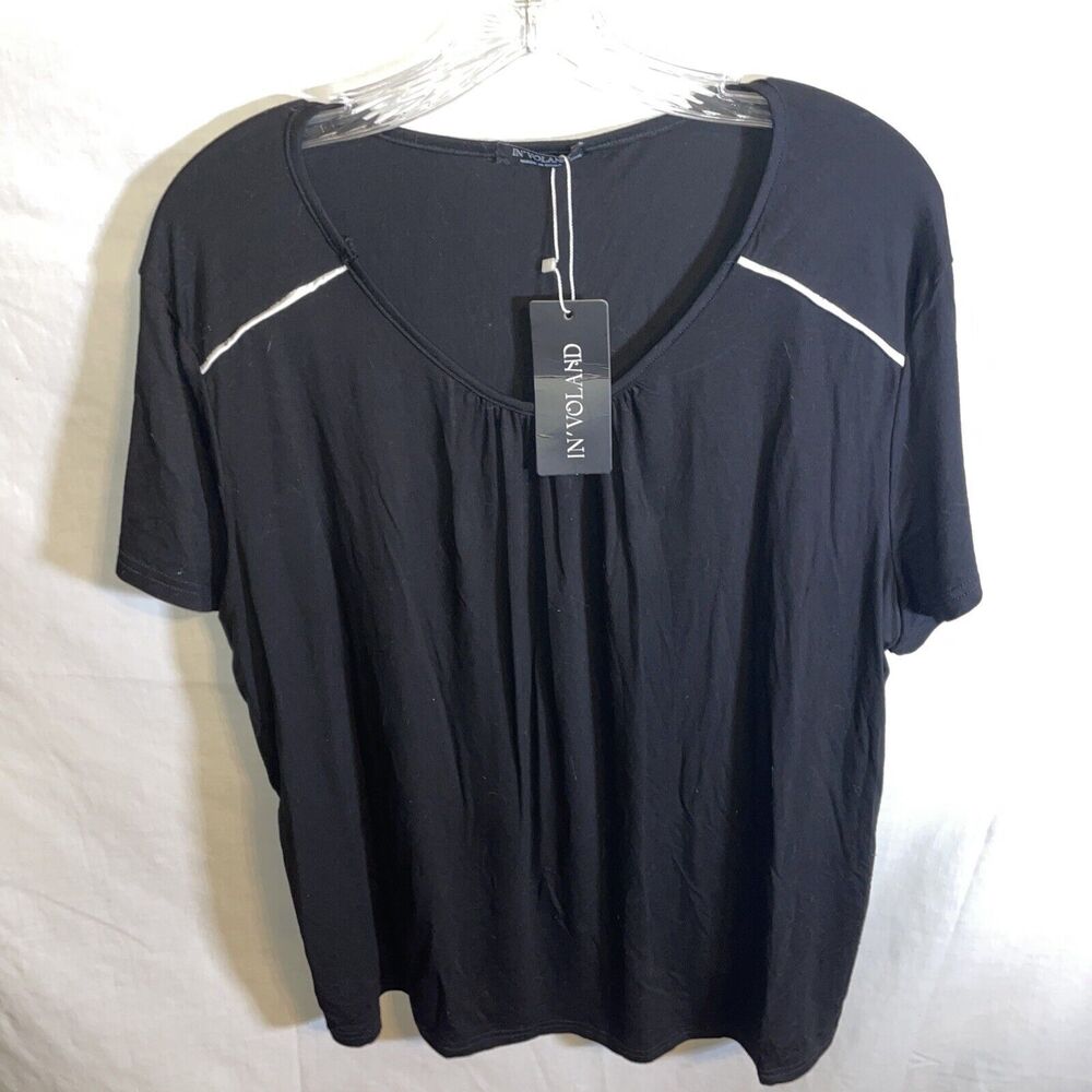 In’Voland Comfort Blouse Women’s Size 20W Black Viscose Blend Scoop Neck SS NWT